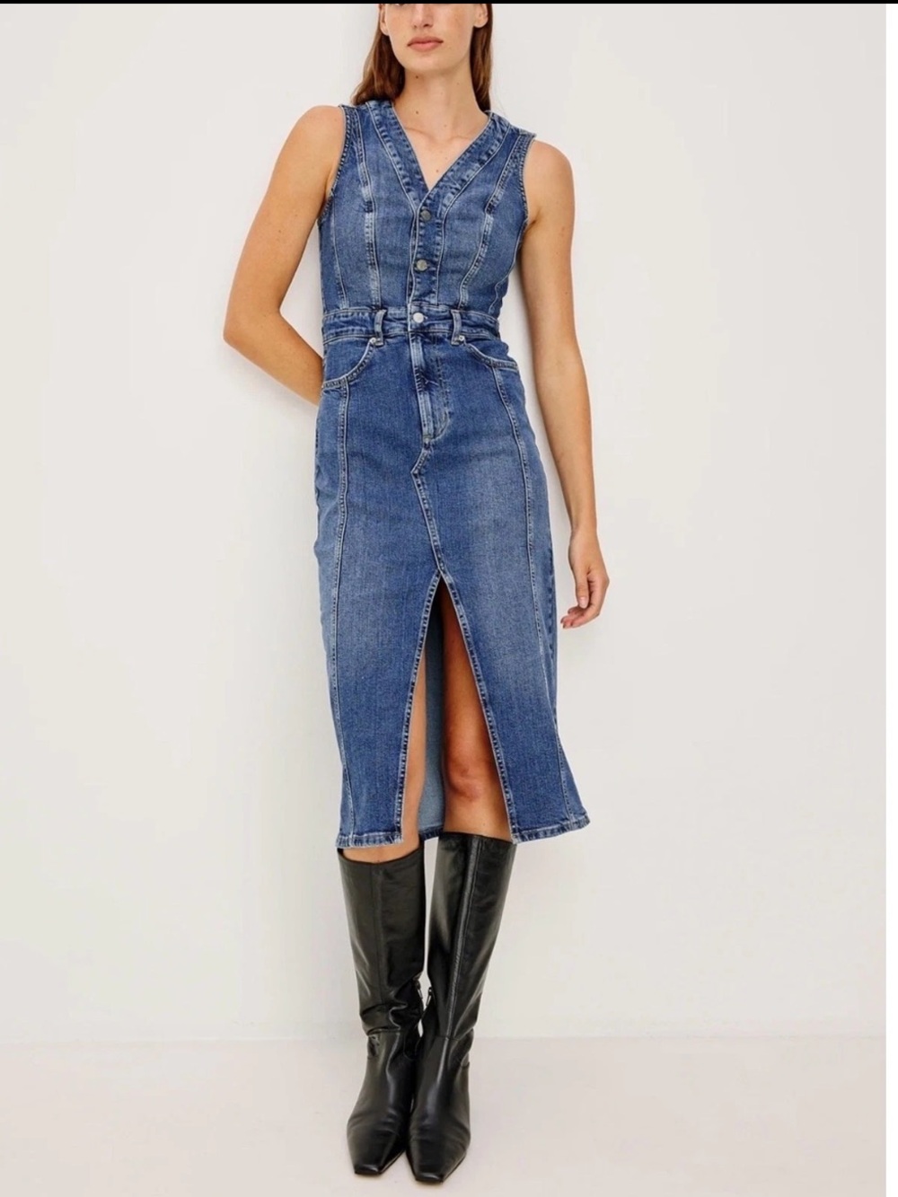 Rails Westwood Sleeveless Blue Denim Midi Dress with Front Slit